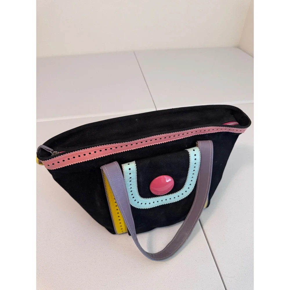 Moschino Cheap and Chic Colorblock Canvas Tote Bag Black Yellow Made in Italy ep